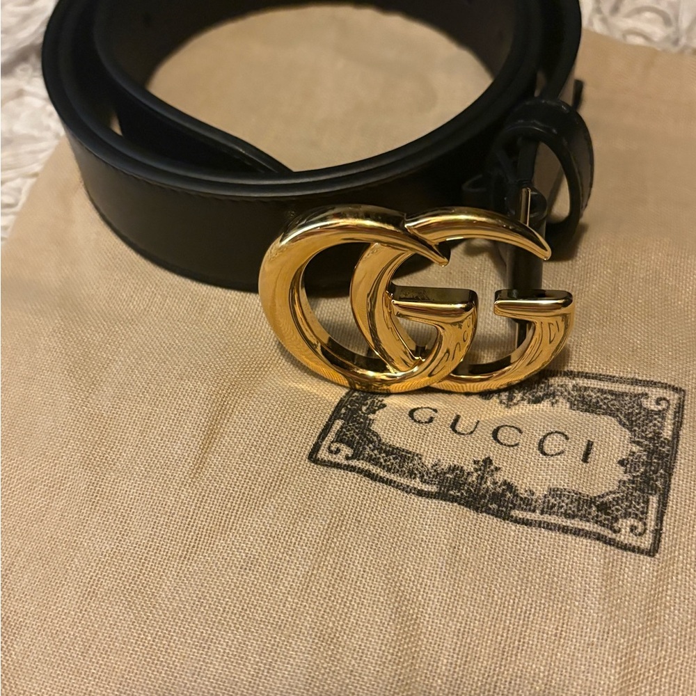 Gucci Black Belt with Gold GG Buckle